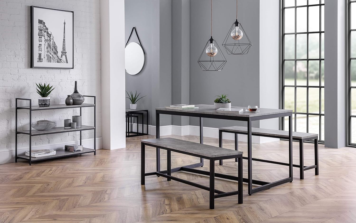Julian Bowen Concrete Effect Staten Dining Table, Concrete/Black, Height: 75, Width: 120, Depth: 80cm - Image 3