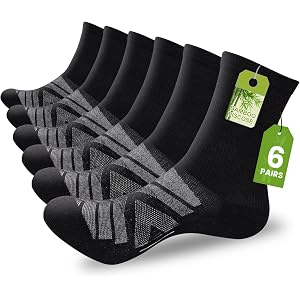 Bamboo Viscose Compression Running Socks,Odor Resistant Sport Socks 6-Pack