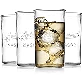 Glaver's Drinking Glasses – Set of 4 Authentic Mason Vintage Glassware – Clear Glass Tumblers for Cocktails, Water, Juice – Embossed Vintage Drinking Glasses (Highball 18 oz 7983)