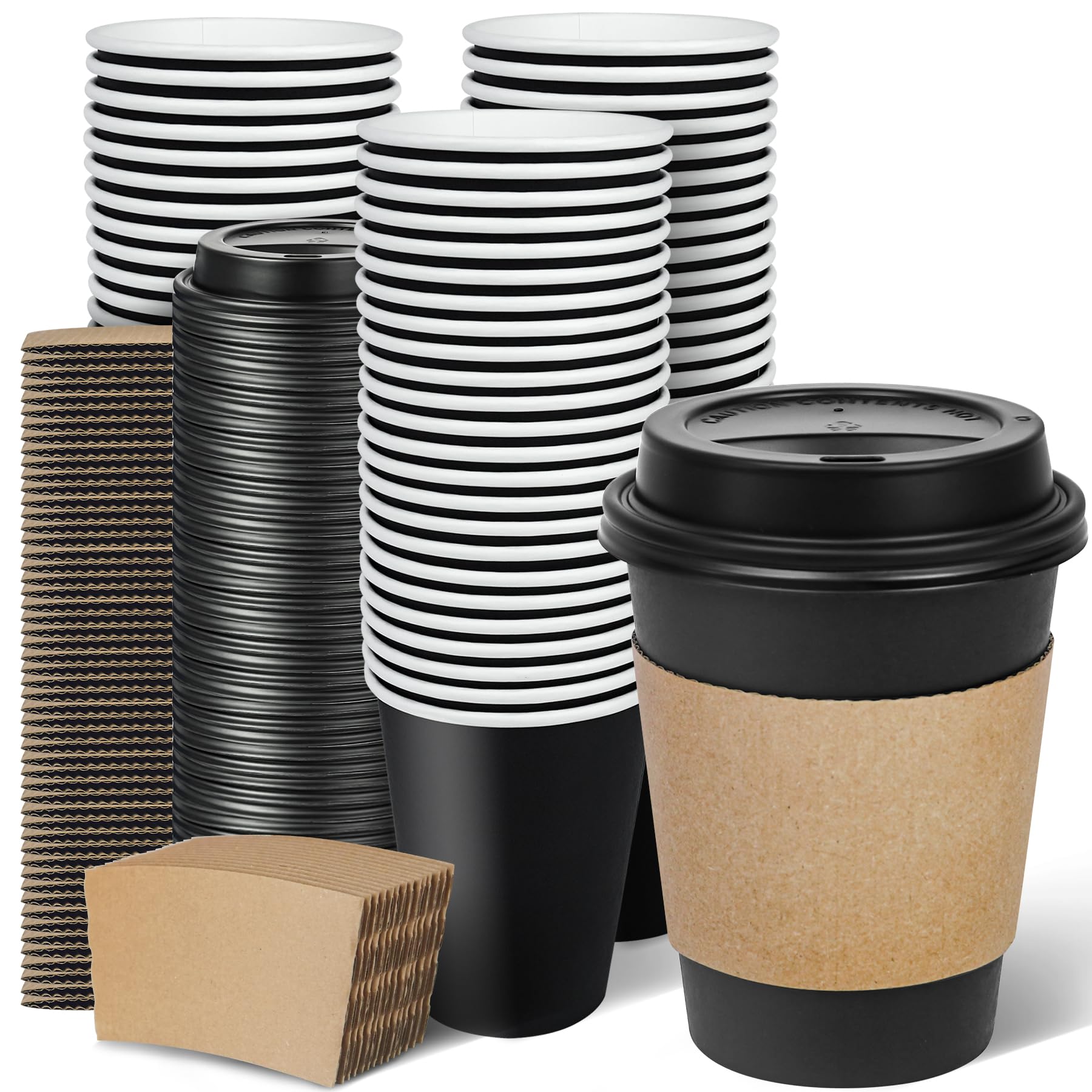 Ginkgo 100 Pack 12 oz Disposable Coffee Cups with Lids and Sleeves, To ...