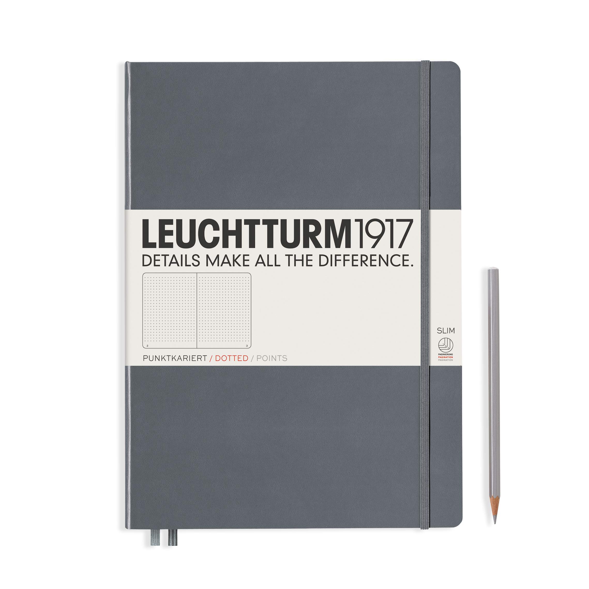 LEUCHTTURM1917 344815 Notebook Master Slim (A4+), 121 Numbered Pages, Dotted, Anthracite