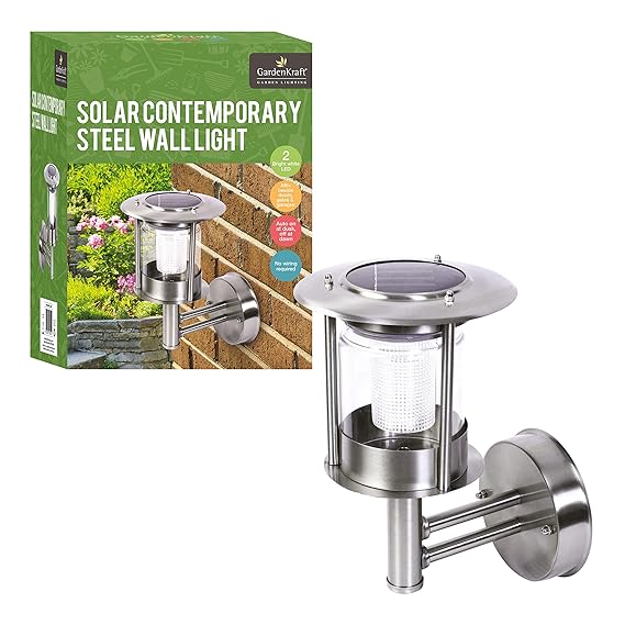 Gardenkraft 18020 Stainless Steel Solar Contemporary Wall Mounted Light