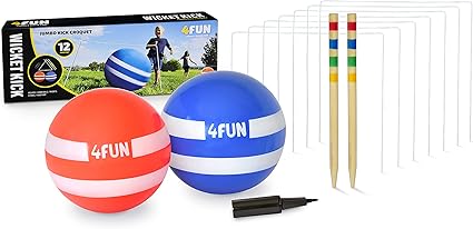 Amazon Com 4 Fun Wicket Kick Giant Kick Ball Croquet Outdoor Games Great Family Games For Kids Teens And Adults Perfect Life Size Fun For Your Lawn Camping Or