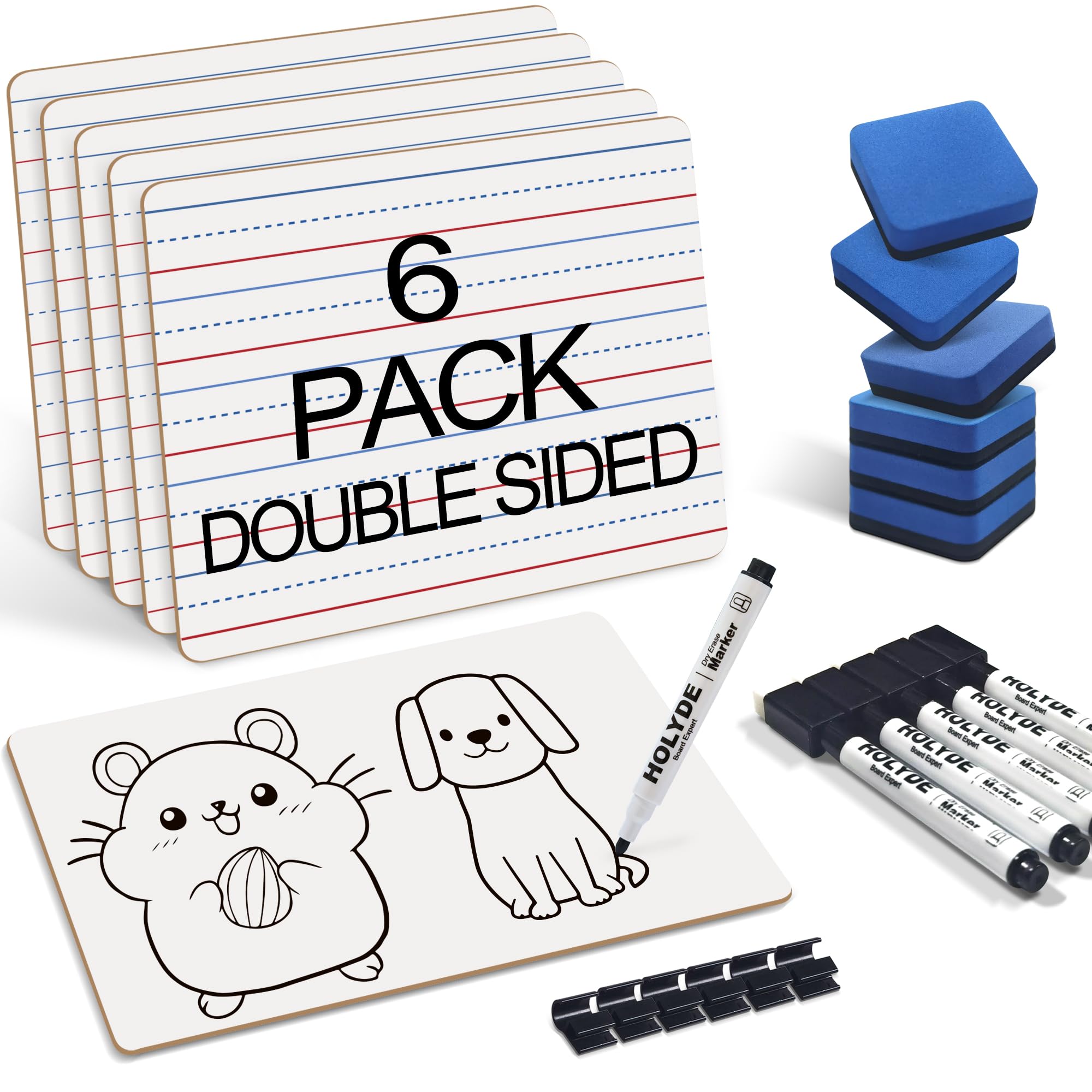 Photo 1 of Dry Erase Boards 6 Pack, Double Sided Small Whiteboards with Lines for Kids, Students, Teacher & Classroom Pack, 9"x12" Mini Individual White Boards Lined for Writing Math English Practice
