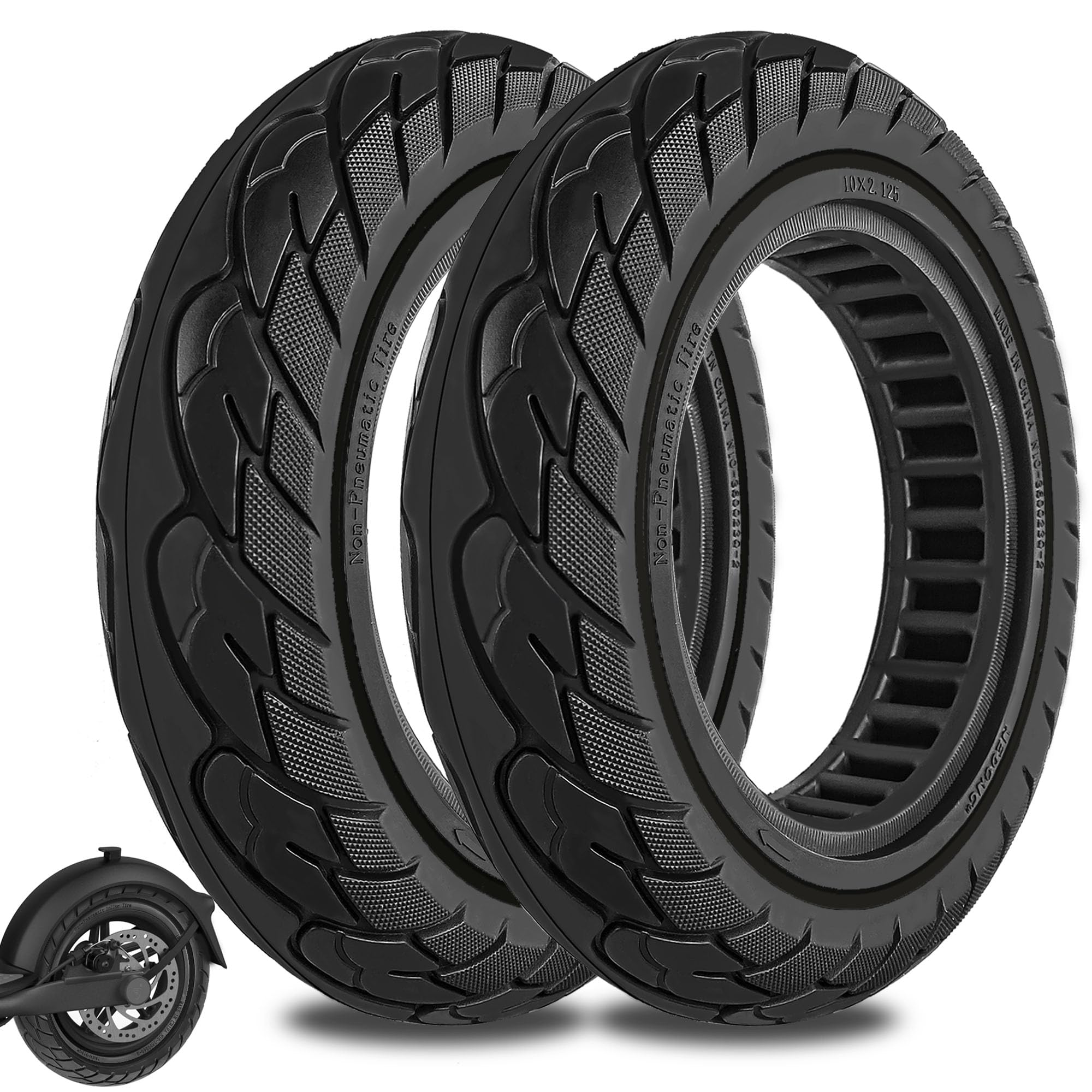 Photo 1 of Felixstory 10 inch Solid Rubber Tire, 10x2.125, 50/75-6.1 Tubeless Tyre for Xiaomi M365/Pro 1s/Pro 2, Gotrax G4/Xr/V2 Electric Scooter, 10x2 Puncture-Proof Explosion-Proof Wheel Replacement Black 2pcs
