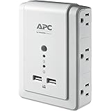 APC Wall Outlet Plug Extender, Surge Protector with USB Ports, P6WU2, (6) AC Multi Plug Outlet, 1080 Joule Surge Protection W