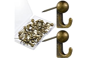 Jetec 30 Pieces Metal Push Pin Hangers Pin Wall Hooks Picture Hanging Picture Nails Frame Oil Painting Hooks on Wooden or Fabric Wall for Home or Office(Bronze)