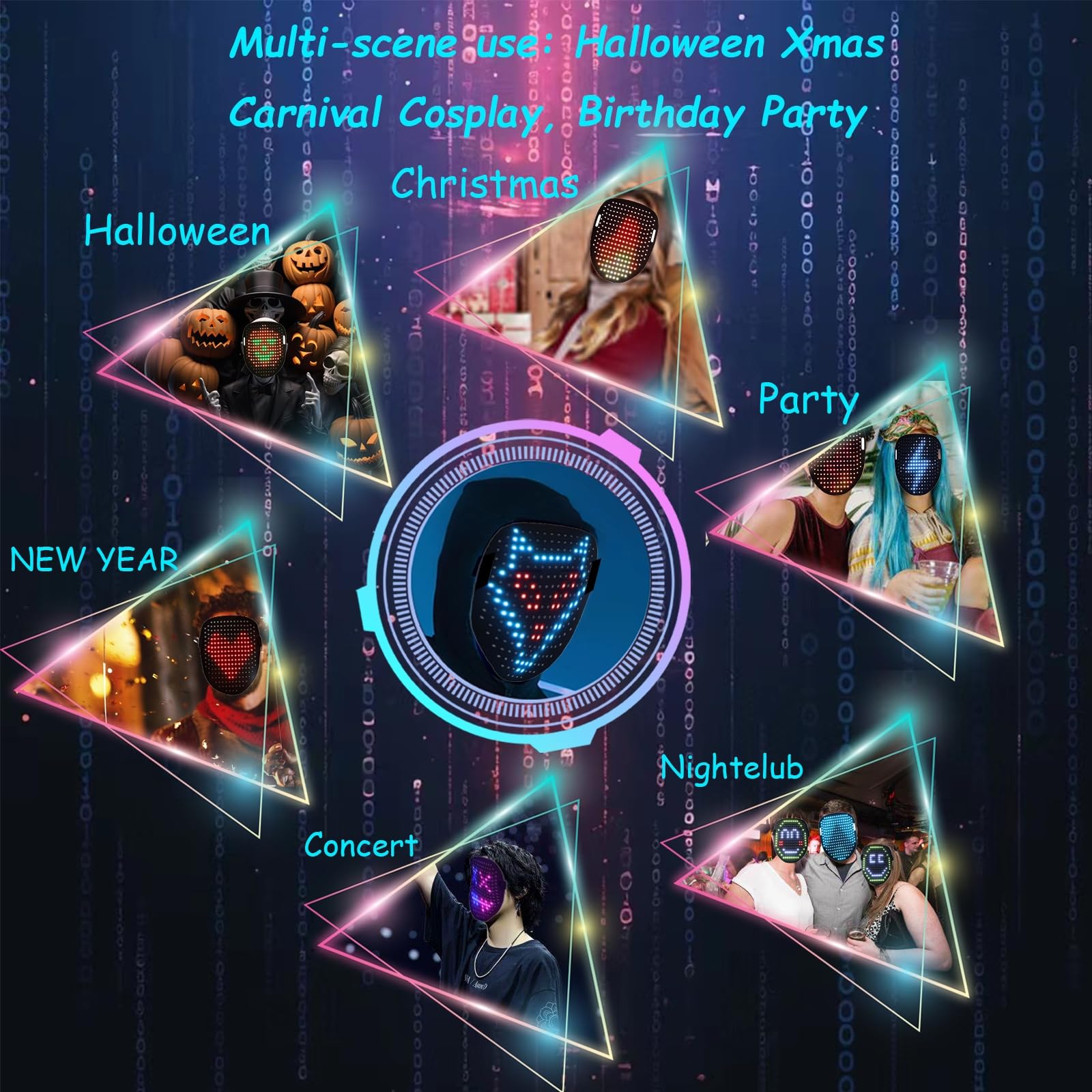 JDBMAOYE LED Mask with Gesture Sensing  |√Rechargeable Battery | Perfect for Cosplay, Masquerade - The coolest gift