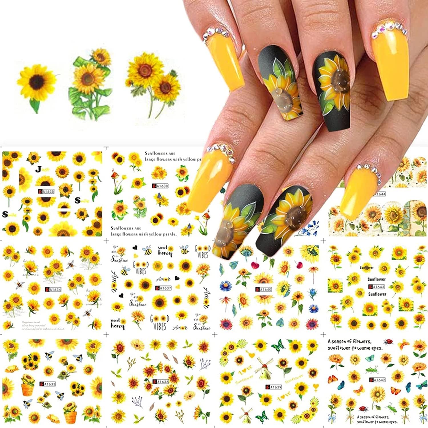 Sunflower Nail Art Stickers Water Transfer Nail Decals Floral Flower