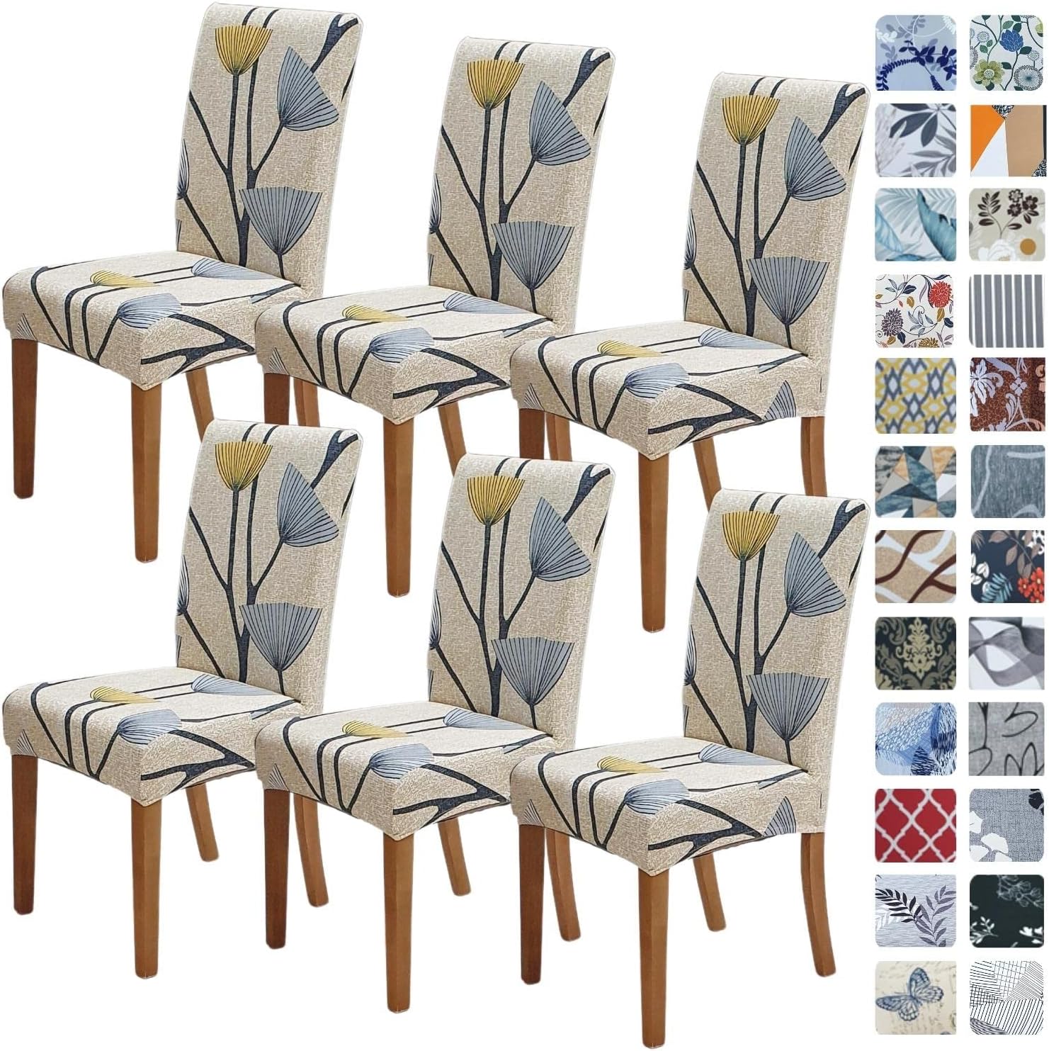 Slipcovers - SPRINGRICO Chair Covers for Dining Room 6 Pack, Stretch Dining Chair Cover, Washable Spandex Kitchen Parsons Chair Slipcovers, Removable Seat Protector for Home or Party (6 Pack, Floral Bloom)