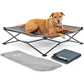 Coolaroo On-The-Go Elevated Dog Bed Kit &ndash; Portable &amp; Cooling Travel Cot with HeatShield Fabric for Large Dogs, Lightweight &amp; Compact, Includes Matching Carry Bag &amp; Pacific Blue Bonus Cover, Large