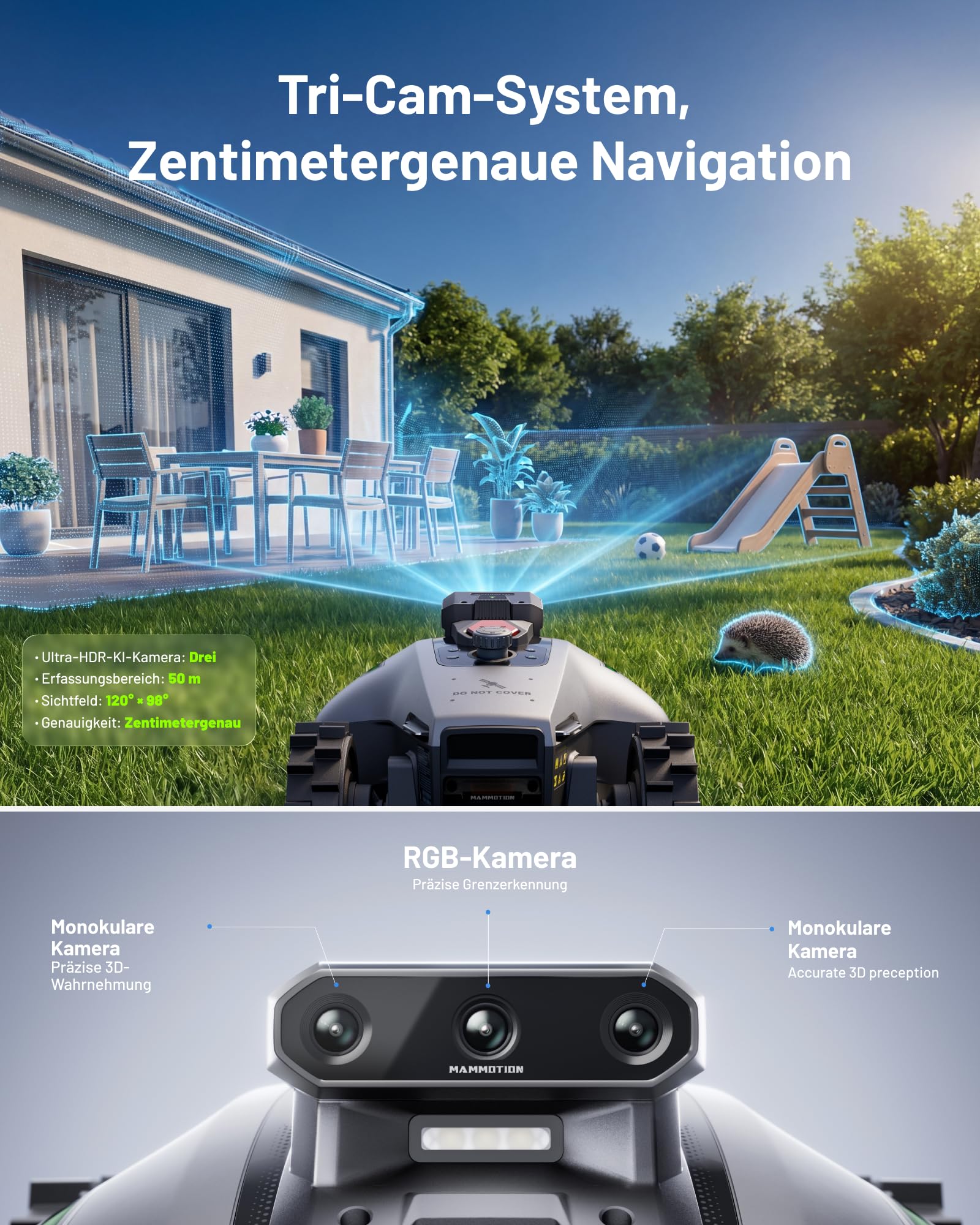 MAMMOTION YUKA mini 2 500 Mähroboter ohne Begrenzungskabel, Empf. 500 m², Kein RTK, Kein Signalabbruch, KI TrueVision-Navigation, Auto-Mehrzonen-Kartierung, DropMow, RWD für 45% Steigung, 4.5Ah-Akku 2
