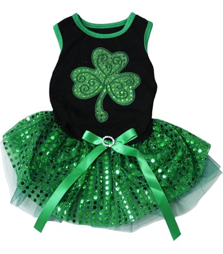 Petitebella Tutu-Hundekleid Mit Pailletten – Größe M, Weiß/grün | Für Kleine Hunderassen 3,6–5,9 Kg