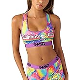 PSD Underwear Womens Sports Bra - Rainbow Brite, Medium Support Sports Bras for Women, Womens Racerback Sports Bras