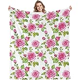 Aimego Rose Blanket Gifts for Girls Women Pink Flower Romantic Throw Blanket for Girl Friend Floral Retro Rustic Blankets for Sofa Couch Bed Room Decor Birthday (50X60 Inch)
