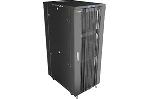 42U Mesh Network Rack Cabinet – 19" Floor Standing Server Rack Enclosure, 24" Deep High-Airflow IT Rack with Fans, Thermostat