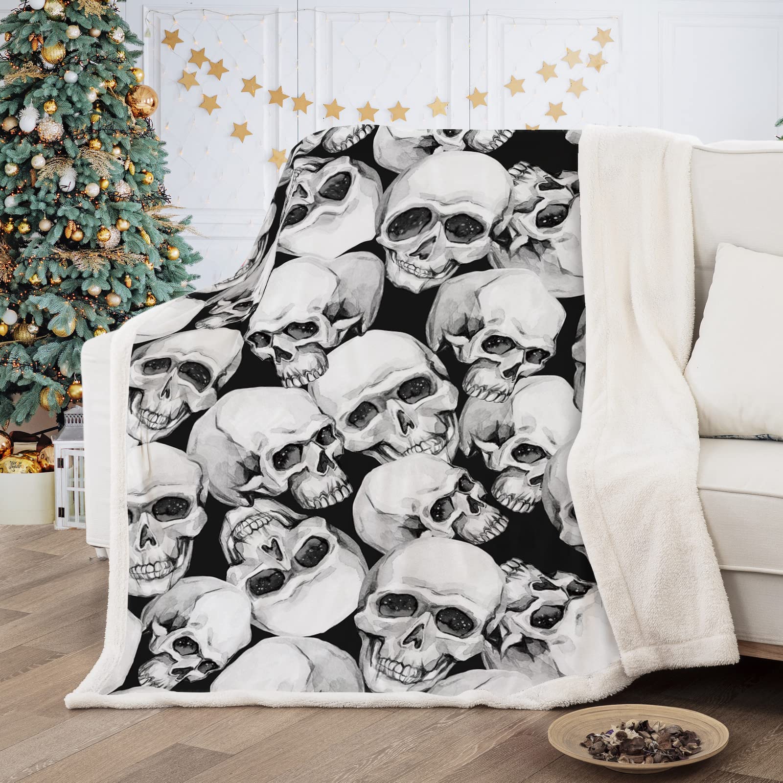 DJY Christmas 3D Skull Fleece Blanket - Soft Plush Thick Warm Throw for Sofa, Couch, Bed - 150x200cm