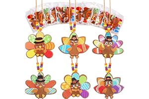 WorldBazaar Turkey Craft Kits for Kids 12 Pack Thanksgiving Turkey Necklace Crafts Bulk DIY Turkey Kits Thanksgiving Party Activities Game Individually Wrapped