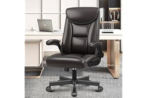 BestEra Executive Office Chair, Leather Ergonomic Office Chair Big and Tall Home Office Desk Chairs with Adjustable Flip-Up Arms Computer Chairs (Glossy Coffee)