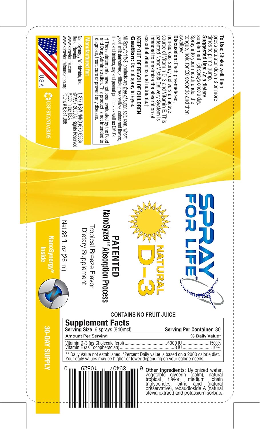 daily vitamin d on Amazon Com Spray For Life Vitamin D3 And E Spray With Nanotechnology 6000iu Daily Vitamin D Liquid Spray For Adults And Seniors Tropical Flavor 30 Day Supply Health Personal Care