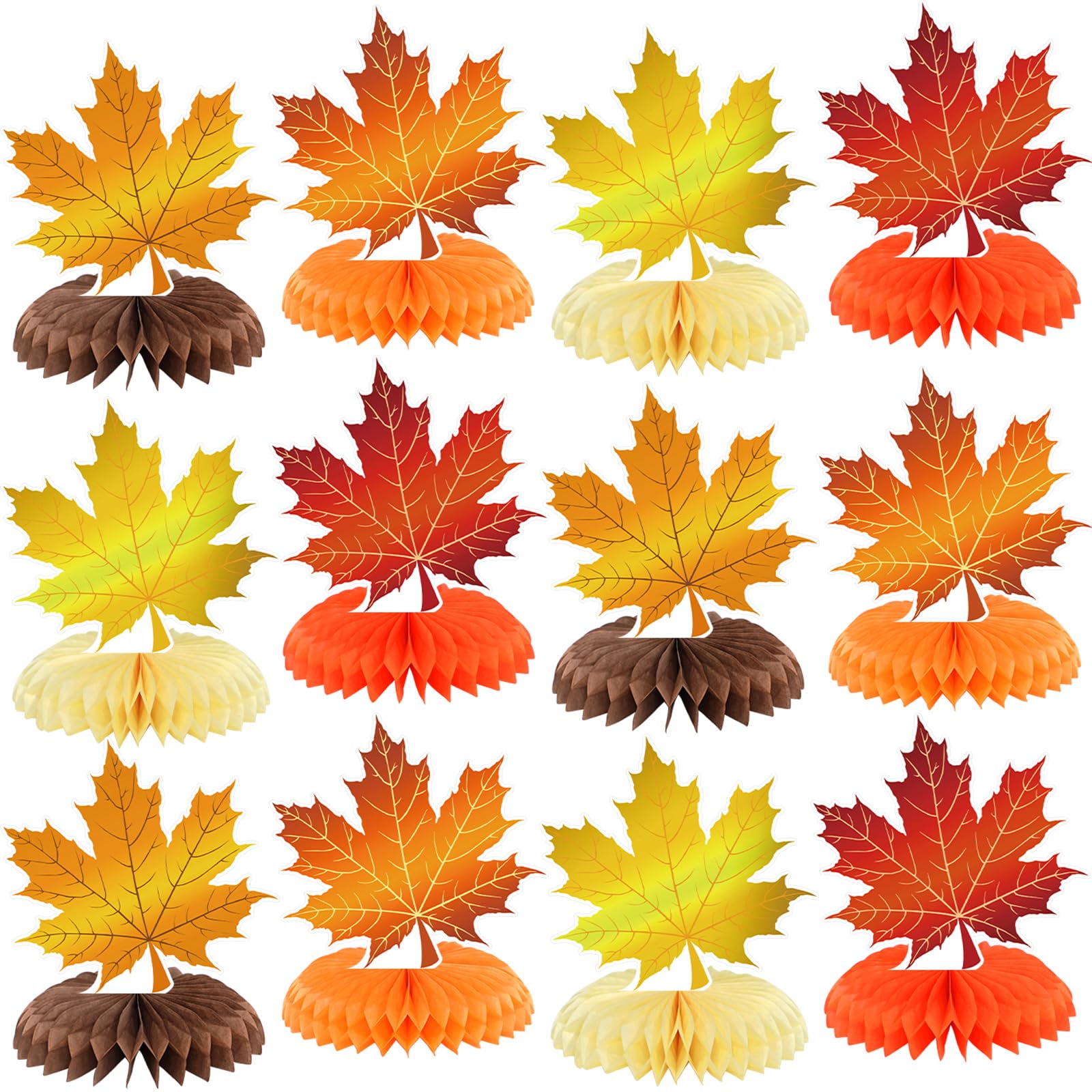 Photo 1 of 12 Pcs Thanksgiving Party Decoration Fall Maple Honeycomb Centerpiece Orange Gold Leaves Autumn Table Decoration Thanksgiving Table Topper for Home Office Harvest Party Favors Supplies