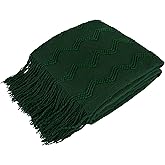 PAVILIA Emerald Green Knit Throw Blanket for Couch Bed, Soft Knitted Farmhouse Sofa Throw for Living Room, Lightweight Decorative Summer Throw Blanket for Chair, Outdoor Textured Boho Blanket, 50x60