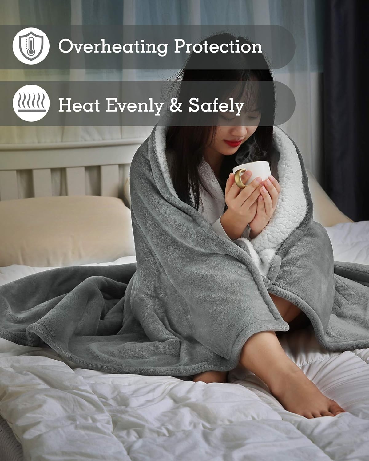 MaxKare Electric Blanket Heated Throw Flannel & Sherpa Reversible Fast Heating Blanket 50" x 60", ETL Certification with 6 Heating Levels & 8 Hours Auto Off, Home Office Use & Machine Washable: Kitchen & Dining