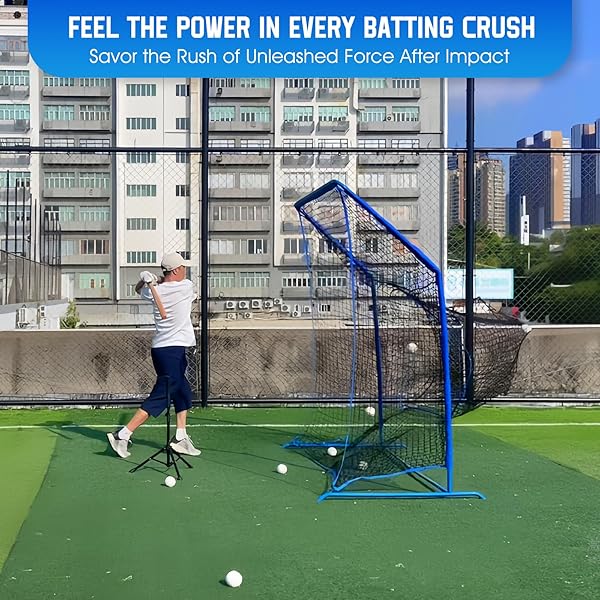 BASEBALL SOFTBALL NET WITH BLOCKING SYSTEM, 7X7FT PRACTICE CAGE FOR BATTING/PITCHING/FIELDING, METAL FRAME WITH ELEVATED BASE AND STORAGE BAG FOR BACKYARD OUTDOOR INDOOR