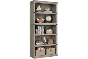 Garvee 5-Shelf Bookcase, Modern Floor Standing Display Storage Shelves, 32'' Wide Freestanding Wooden Bookshelves with Open C