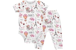 vvfelixl Baby Clothes Set - Cute Cartoon Pattern Bodysuits & Pants Set - Unisex 0-24 Months