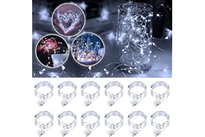 12 Pack White LED Fairy Lights, Twinkle Firefly Lights, 3 Speed Modes 7 Feet Mini Battery Operated String Lights for Mason Ja