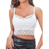Avidlove Bralettes for Women Lace Bras Camisole V Neck Y2K Double-Layered Adjustable Strap Cami Crop Tank Top(White,S)