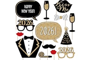 Big Dot of Happiness 2026 Gold New Years Eve Photo Booth Props, 2026 Party Props Kit, New Year's Eve Party Supplies, 20 Count