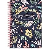 Steel Mill & Co Cute Floral Spiral Notebook Journal for Notes, 10.5" x 7.5" Sermon Notes and Church Notes Journal for Women with Durable Hardcover and 60 Lined Pages with Prompts, Navy Floral