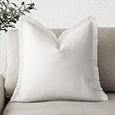 Foindtower Decorative Linen Fringe Throw Pillow Covers Cozy Boho Farmhouse Cushion Cover with Tassel Soft Accent Pillowcase for Chair Sofa Bed Living Room Home Decor, 18×18 Inch, 1PC, Cream White