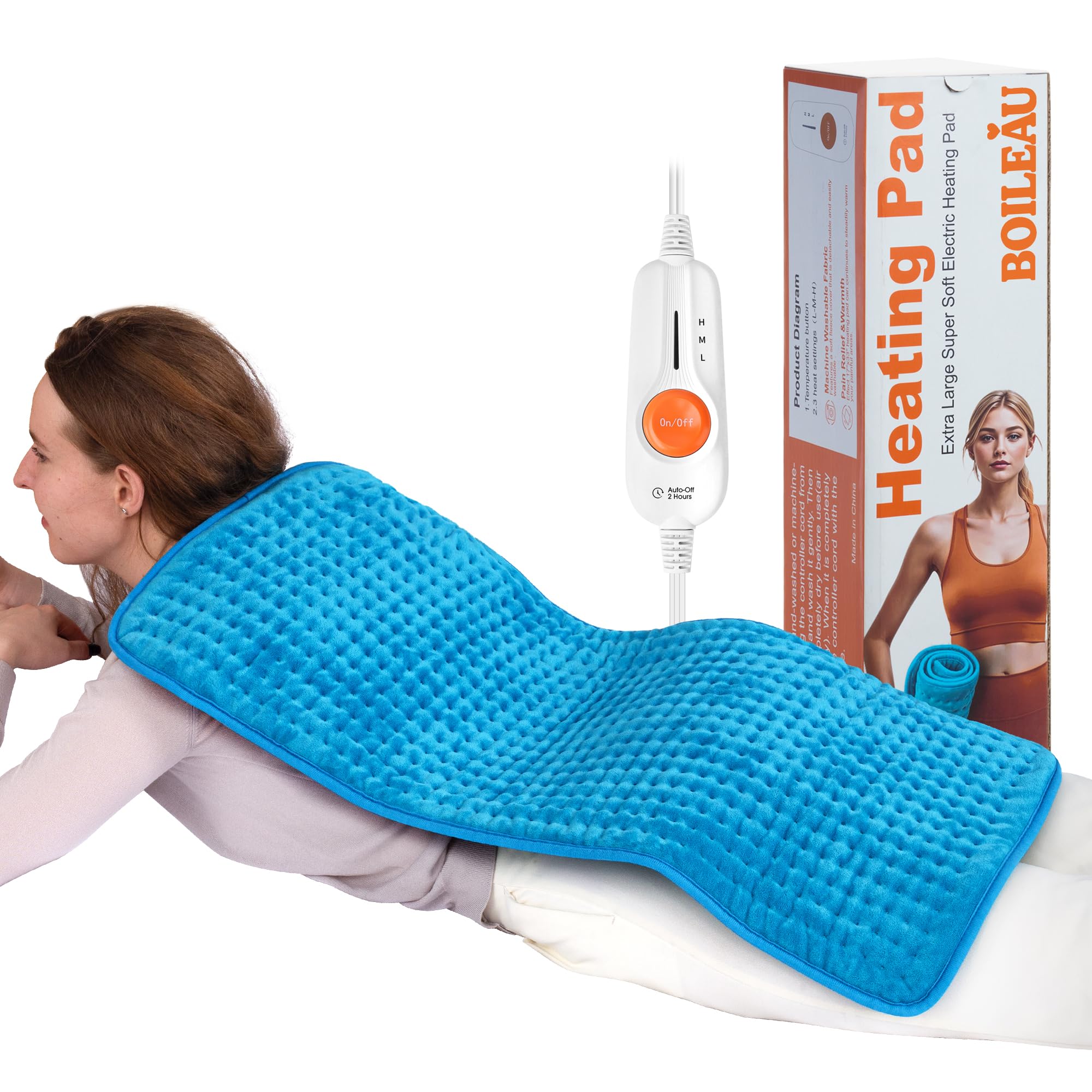 Photo 1 of Boileau Electric Heating Pad for Back Pain and Period Cramps Relief, 17"x33" Extra Large XXXL, 3 Heating Levels Heat Pad with 2-Hour Auto Shut Off, Gifts for Women and Mom, Blue
