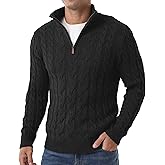 Askdeer Men's Quarter Zip Sweater Cable Knit Mock Neck Pullover Sweaters Classic Casual Polo Sweater
