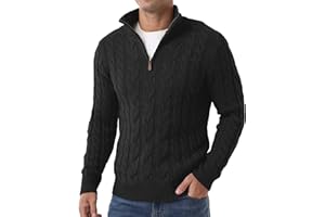 Askdeer Men's Quarter Zip Sweater Cable Knit Pullover Sweater Classic Casual Mock Neck Sweaters