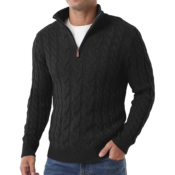 Amazon.com: Kinkia Men's Men's Cable Knit Mock Neck Sweater Slim