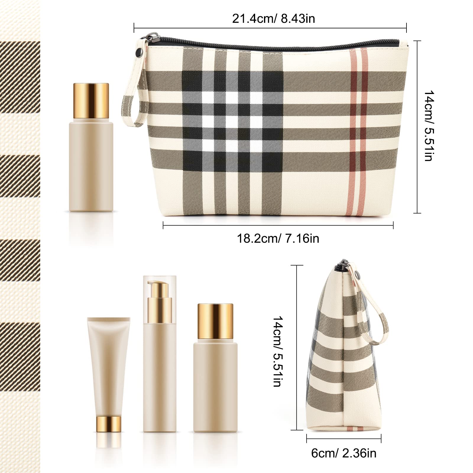 MAANGE Small Makeup Bag for Purse Cosmetic Bags for Women Pu Leather Makeup Pouch Travel Makeup Bag with Handle Make Up Bag for Travelling(Khaki)