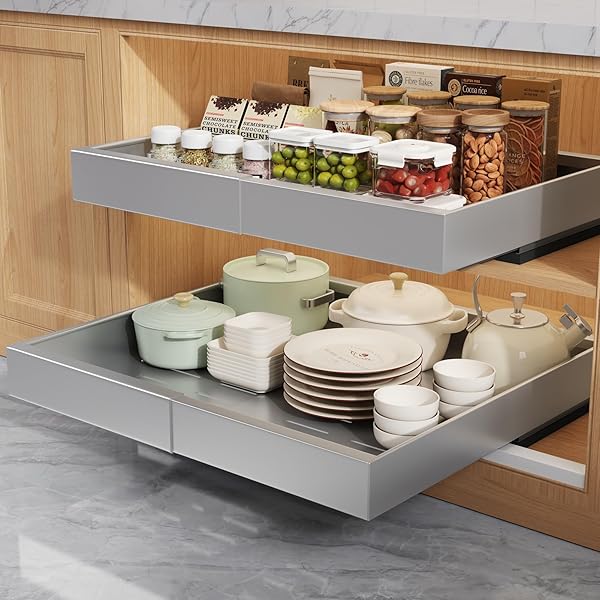 SEINLOES 2 PACK PULL OUT CABINET ORGANIZERS 21″DEEP...