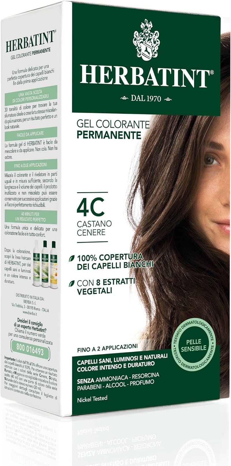 Herbatint Hair Dye 4C Ash Chestnut Permanent Herbal Colour Gel 150 ml