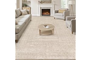 8x10 Area Rugs Living Room: Washable Large Vintage Beige Rug Neutral Non-Slip Soft Stain Resistant Indoor Carpet for Bedroom 