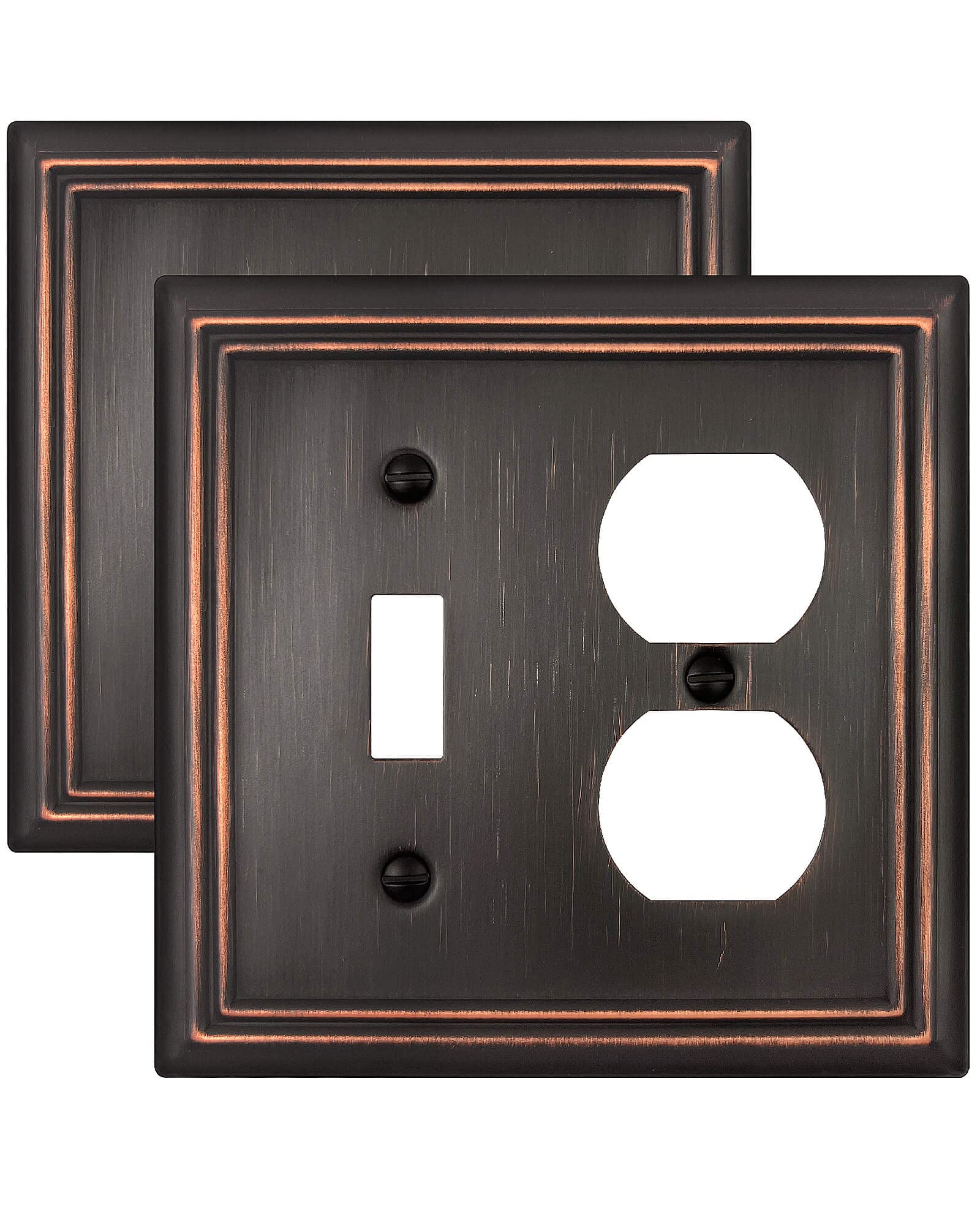 Photo 1 of ZILLSEA Combination Metal Wall Plate, 1 Toggle/1 Duplex Switch Plates Outlet Covers, Decorative Aged Bronze, 2-Gang, 2 Pack
