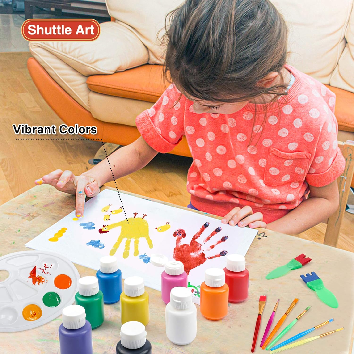 Washable Finger Paint Set, Shuttle Art 33 Pack Kids Paint Set with 10 Colors (60ml) Finger Paints Brushes, Finger Paint Pad SpongeBrushes Palette, Non Toxic for Toddlers Home Activity Early Education: Home Improvement