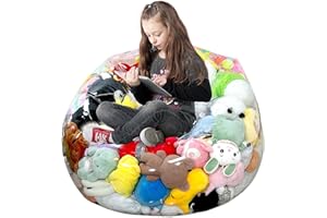 BOY MCOWBOY Clear Stuffed Animal Storage Bean Bag Chair Cover for Kids, Extra Large Waterparoof Beanbag Chair Cover with Zipper, PVC Bean Bag Chair for Children Plush Toys Storage & Organizing