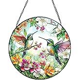 Rosporxin Suncatcher Stained Glass Window Hanging - Hummingbird Glass Panel with Metal Chain and Hooks Handmade Sun Catcher Decoration for Window Garden Home Christmas & Birthday Gifts (7.8 Inch)