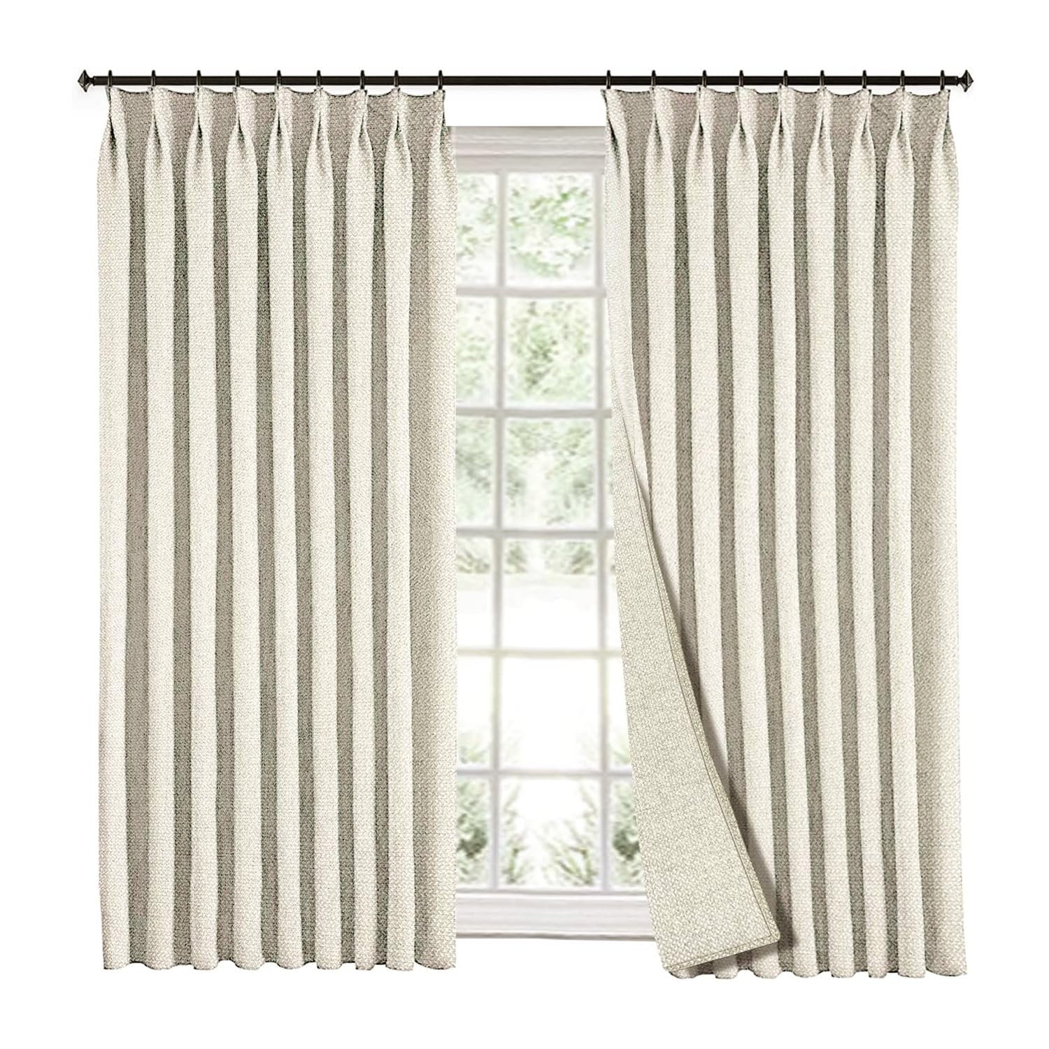 Photo 1 of LIYAXUN Pinch Pleat Drapes for Traverse Rods, Faux Linen Drapes for Window Treatment, Custom Curtains for Traverse Rod and Track, 70% Blackout (Unlined, 84" W x 72" L, 1 Panel, Beige)