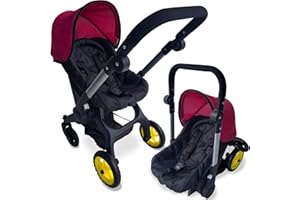 THE NEW YORK DOLL COLLECTION Baby Doll Car Seat Stroller Combo – Convertible 2 in 1 Doll Stroller and Car Seat for Kids – Fits Up to 20” Dolls – Play Toy Baby Stroller with Adjustable Handle for Girls Toddlers All Ages (Maroon)