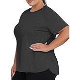 COOTRY Plus Size Workout Tops for Women Short Sleeve Athletic T Shirts Breathable Running Yoga Gym Tee with Side Slits